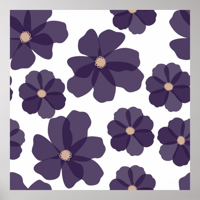 Póster Floral seamless pattern with hand drawn purple cos (Frente)