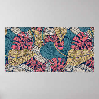Póster Floral seamless pattern with leaves. tropical back