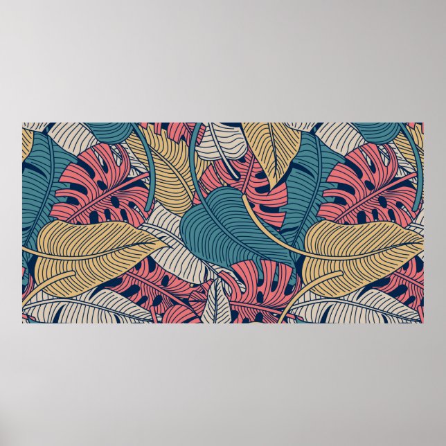 Póster Floral seamless pattern with leaves. tropical back (Frente)