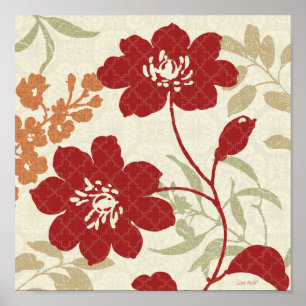 Póster Floral Shadows in Red and Orange