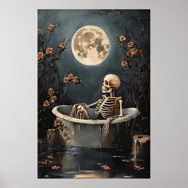 Póster Floral Skeleton Taking A Bath Print, Dark (Frente)