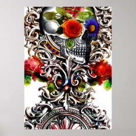 Póster Floral Skull