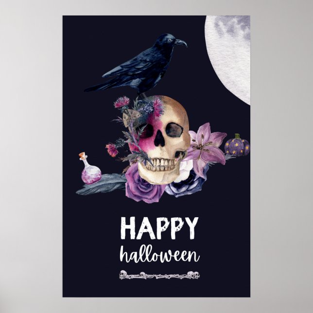 Póster Floral Skull Halloween (Frente)