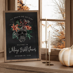 Póster Floral Skull Halloween Bridal Ducha de bienvenida