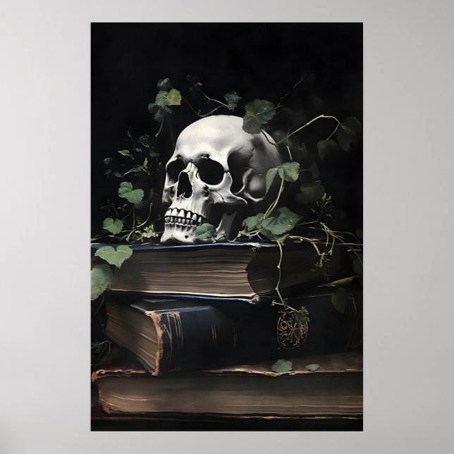 Póster Floral Skull Portrait Print, Gothic Dark Academia (Frente)