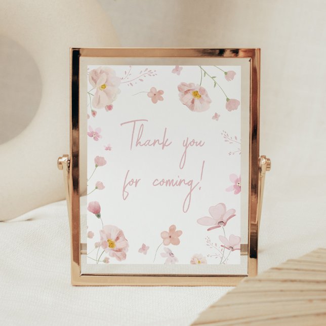Póster Floral Spring Baby en Bloom Gracias por Venir (Pink Spring Floral Baby in Bloom Baby Shower Thank you for Coming Sign)