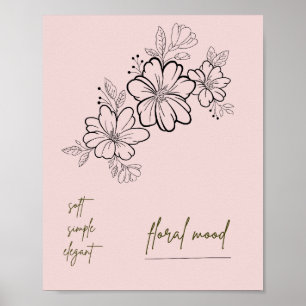 Póster floral suave simple elegante de color rosa