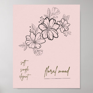Póster floral suave simple elegante de color rosa