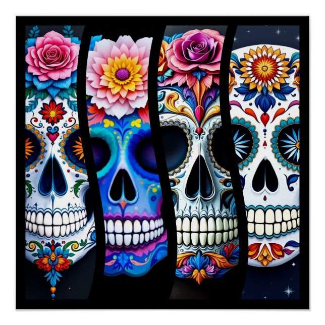 Póster Floral Sugar Skull  (Anverso)