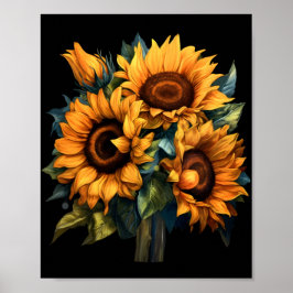 Póster Floral Sunflower Hermoso Ilustracion Bouquet