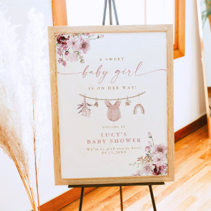 Póster Floral Sweet Baby Girl Clothesline Baby Shower