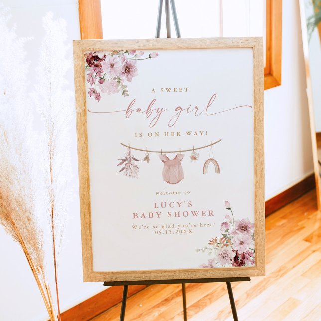 Póster Floral Sweet Baby Girl Clothesline Baby Shower (Subido por el creador)
