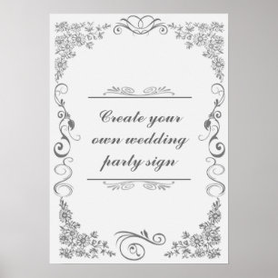 Póster Floral Swirl Rótulo de fiesta decorativa de boda f