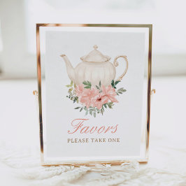 Póster Floral Tea Fiesta Bridal Shower Favor Rótulo