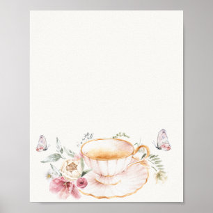 Póster Floral Teacup Bridal Tea Rótulo