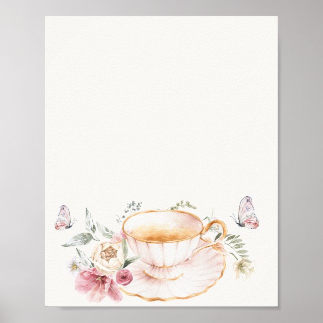 Póster Floral Teacup Bridal Tea Rótulo (Frente)