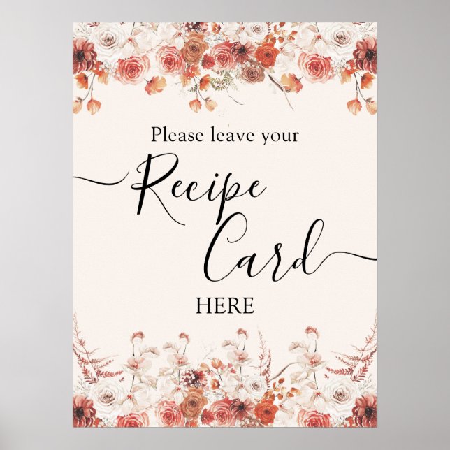 Póster Floral Terracotta Autumta Bridal Shower Receta (Frente)