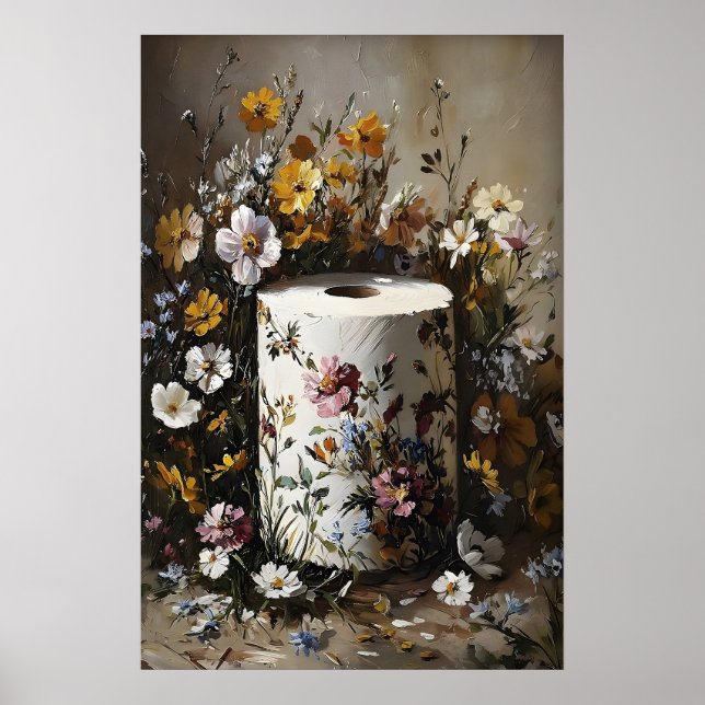 Póster Floral Toilet Paper Roll Print, Dark Academia (Frente)