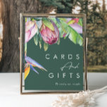 Póster Floral tropical colorida | Tarjetas verdes y regal<br><div class="desc">Esta floral tropical colorida | las tarjetas verdes y el signo de los regalos son perfectos para tu boda moderno de boho, verde, púrpura y melocotón. El diseño cuenta con un elegante ramo de flores y vegetación clásica de color agua de la playa, que incluye eucalipto verde salado, protea roja...</div>