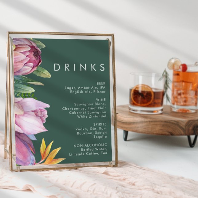Póster Floral Tropical Colorido | Bebidas para Boda Verde (Subido por el creador)