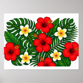 Póster Floral Tropical con Hibisco y Plumeria
