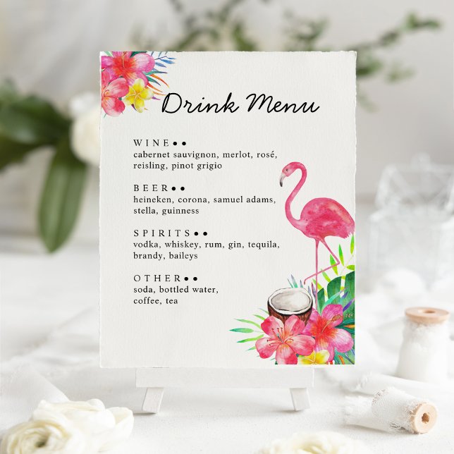 Póster Floral Tropical Paradise Flamingo Drinks Menu (Subido por el creador)