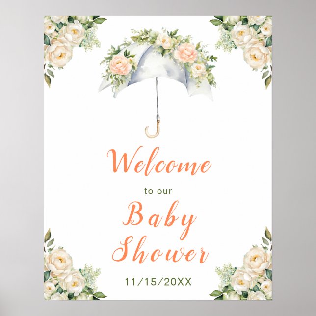 Póster Floral Umbrella Baby Shower (Frente)