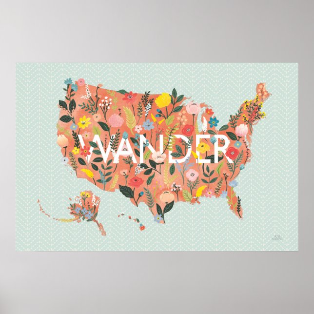 Póster Floral USA Map - Wild Garden (Frente)