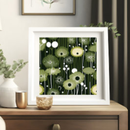Póster Floral verde sabia sobre negro