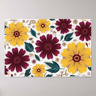 Póster Floral vibrante amarilla y borgoñona