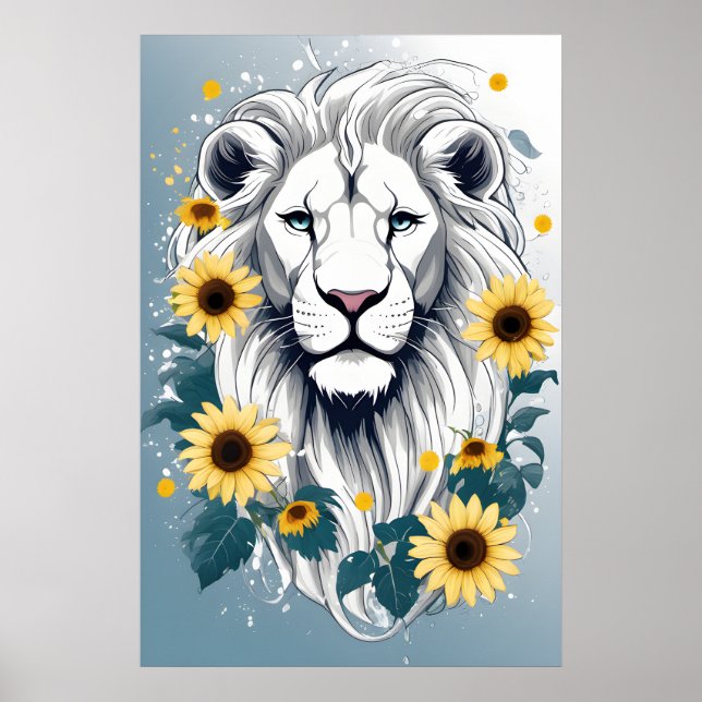 Póster Floral Vida salvaje Safari africano León blanco (Frente)