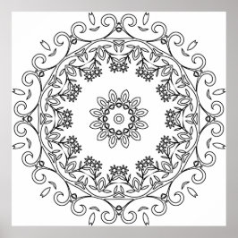Póster Floral Vine Mandala with Daisy Ring Pattern Art