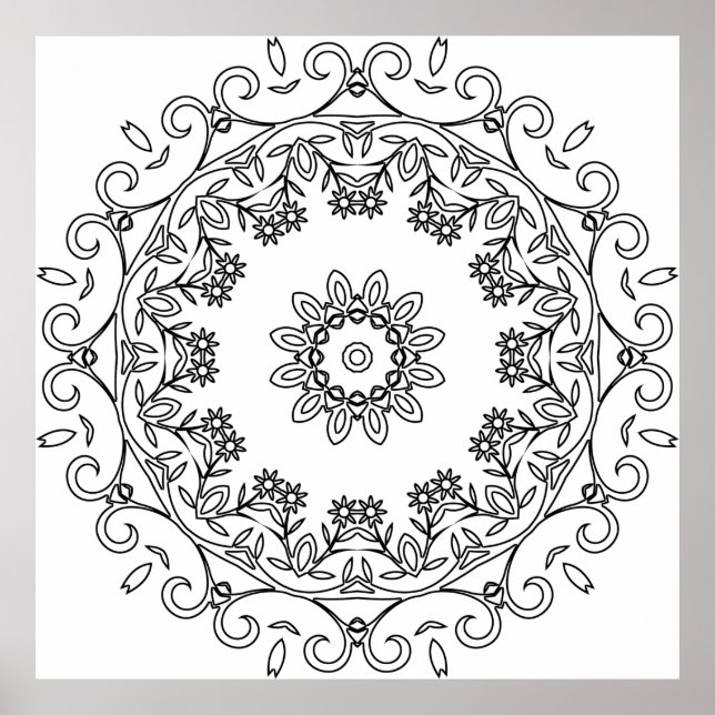 Póster Floral Vine Mandala with Daisy Ring Pattern Art (Frente)