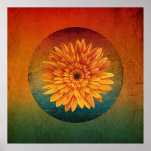 Póster floral vintage de girasol