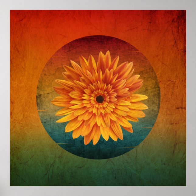 Póster floral vintage de girasol (Frente)
