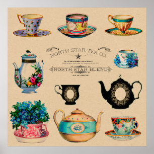 Póster Floral vintage de teacup