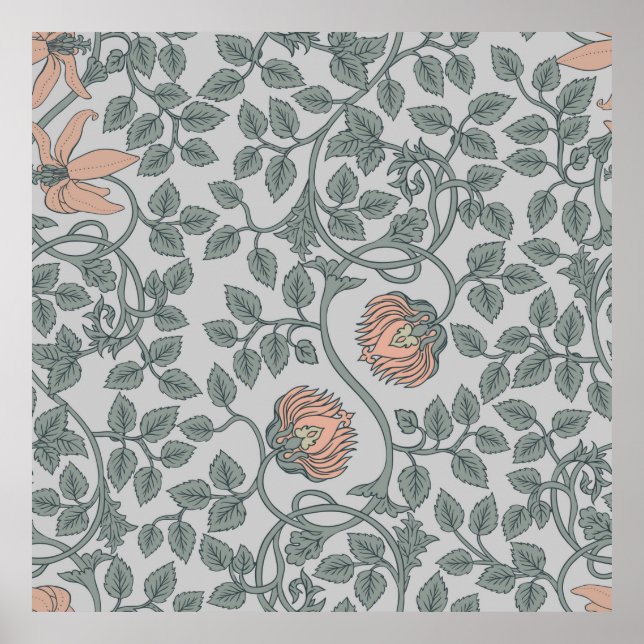 Póster Floral vintage sin soldadura, tapicería retro (Frente)