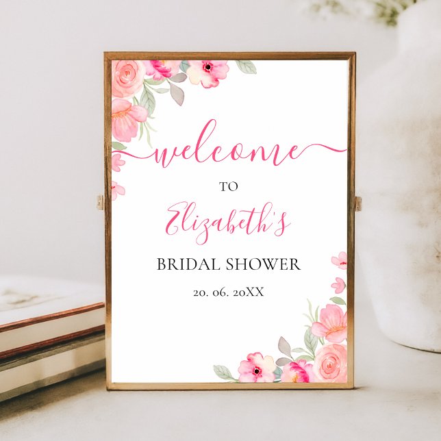 Póster Floral Watercolor Bridal Shower | Pink Rose Wall  (Subido por el creador)