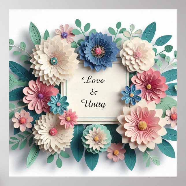 Póster Floral wedding 3D Paper Flowers Floral Frame 🌸🎨✨ (Frente)