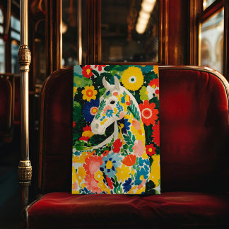 Póster Floral White Horse Poster Print Wall Art