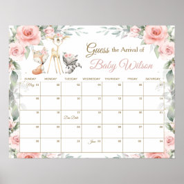 Póster Floral Woodland Animals Guess Baby's Due Date Game