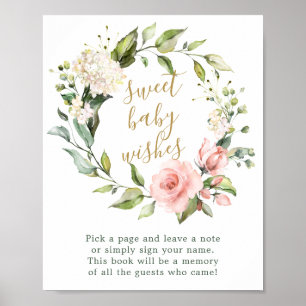 Póster Floral wreath Sweet Baby Wishes Guest Book Rótulo