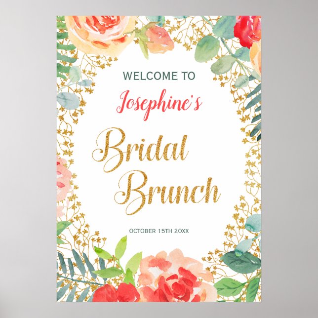 Póster Floral y Purpurina Brunch Bridal Shower (Frente)