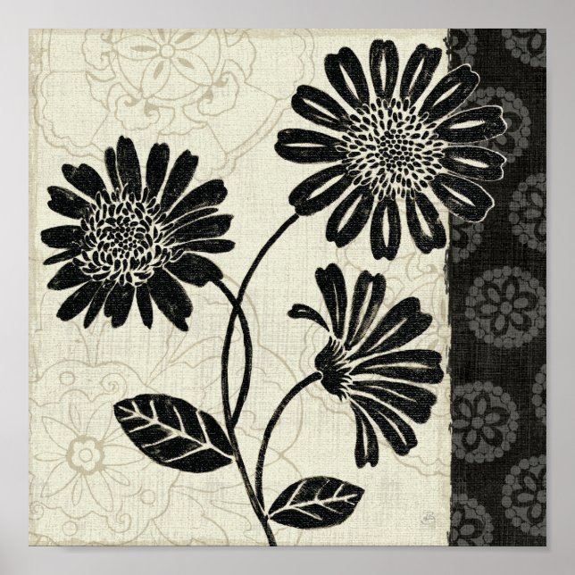 Póster Florales contemporáneos en blanco y negro (Frente)