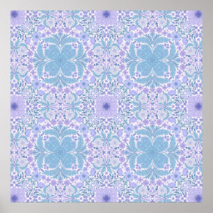 Póster Florales de jardín retro en azul y violeta