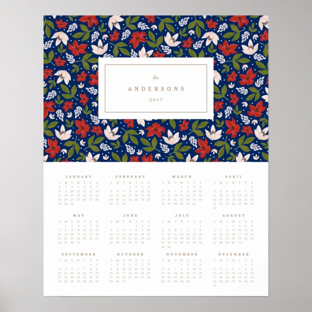 Póster Florales festivos en la marina 16x20 Calendario an (Frente)