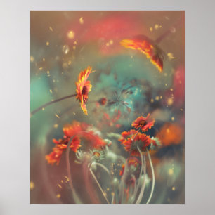 PÓSTER FLORALES NARANJAS CON FONDO ATMOSFÉRICO SOÑADOR