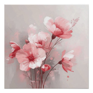Póster Florales Rosa, Blanco y Gris