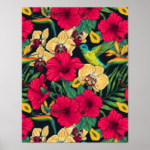 Póster Florales Tropicales y Colibrí - Botanica de Verano