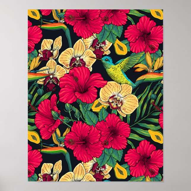 Póster Florales Tropicales y Colibrí - Botanica de Verano (Frente)